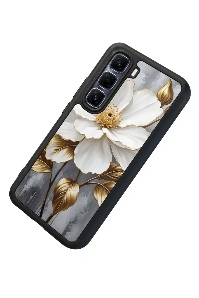 Infinix Hot 60 Pro Plus Uyumlu Yaldizli Cicek Tasarımlı Glossy Premium Kılıf