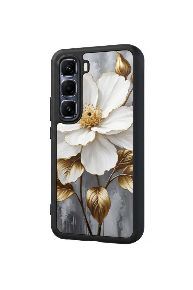 Infinix Hot 60 Pro Plus Uyumlu Yaldizli Cicek Tasarımlı Glossy Premium Kılıf