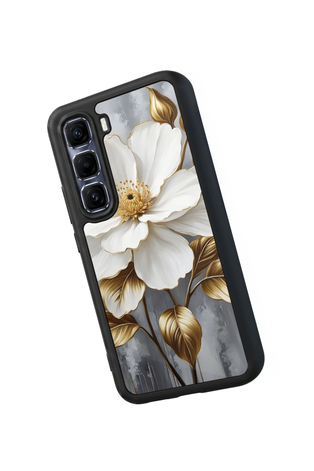 Infinix Hot 60 Pro Plus Uyumlu Yaldizli Cicek Tasarımlı Glossy Premium Kılıf