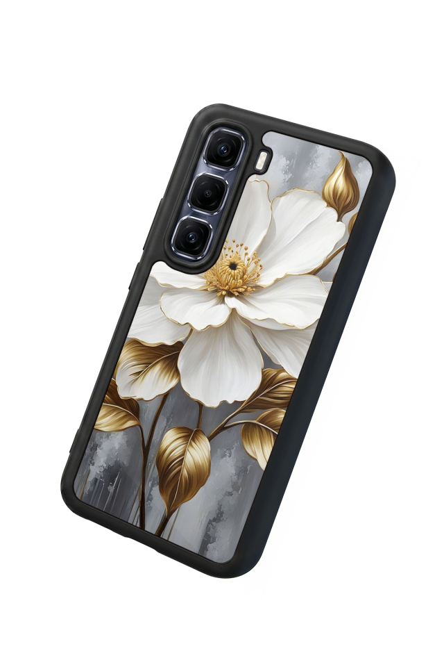 Infinix Hot 60 Pro Plus Uyumlu Yaldizli Cicek Tasarımlı Glossy Premium Kılıf