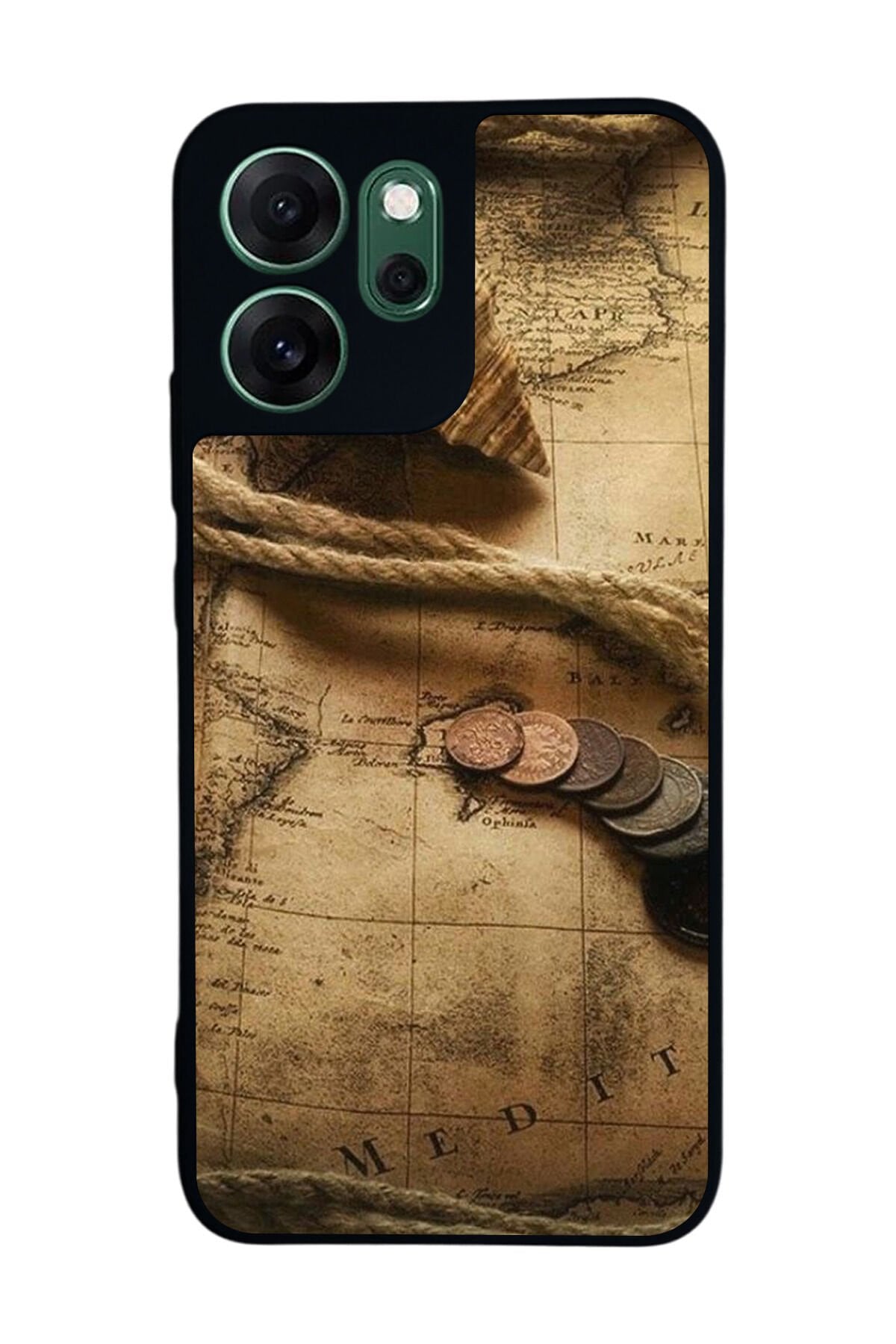 Oppo Reno 14F Uyumlu Pusula Tasarımlı Glossy Premium Kılıf