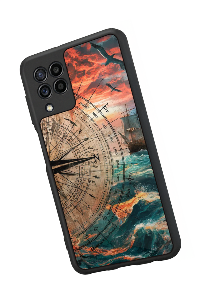 Samsung Galaxy M32 Uyumlu Pusula Tasarımlı Glossy Premium Kılıf