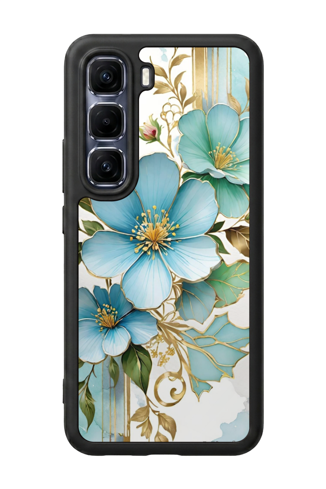 Infinix Hot 60 Pro Plus Uyumlu Yaldizli Cicek Tasarımlı Glossy Premium Kılıf