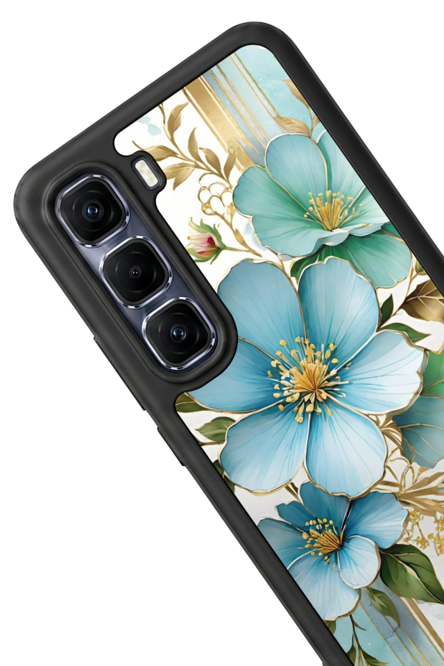 Infinix Hot 60 Pro Plus Uyumlu Yaldizli Cicek Tasarımlı Glossy Premium Kılıf