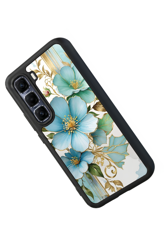 Infinix Hot 60 Pro Plus Uyumlu Yaldizli Cicek Tasarımlı Glossy Premium Kılıf