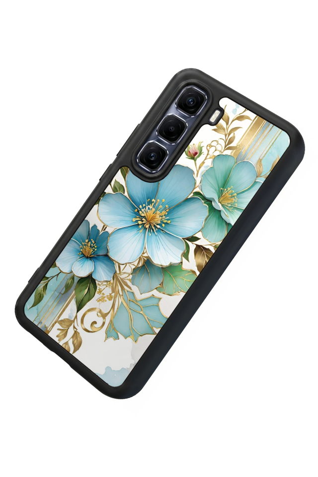 Infinix Hot 60 Pro Plus Uyumlu Yaldizli Cicek Tasarımlı Glossy Premium Kılıf