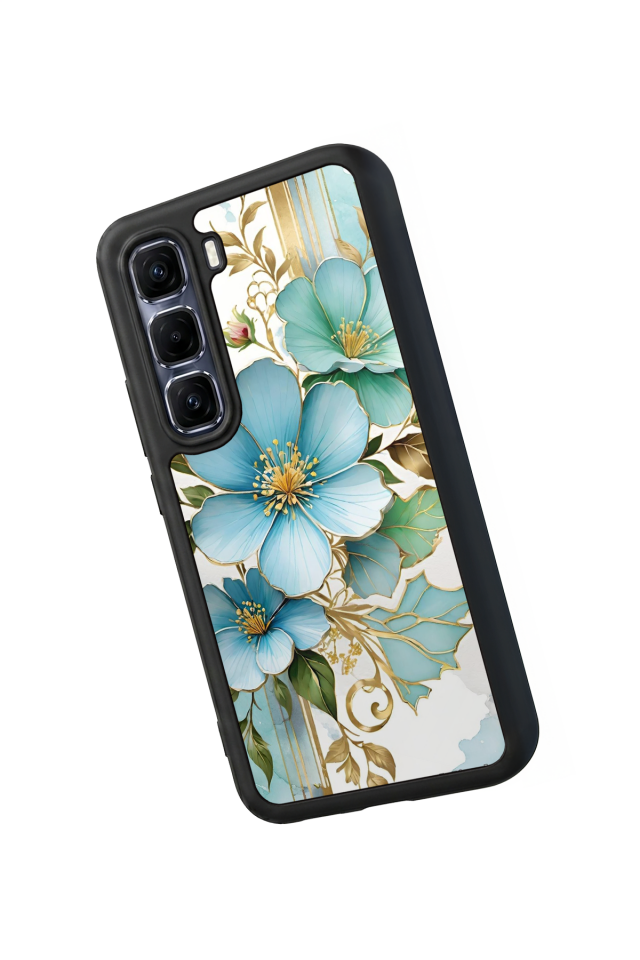 Infinix Hot 60 Pro Plus Uyumlu Yaldizli Cicek Tasarımlı Glossy Premium Kılıf