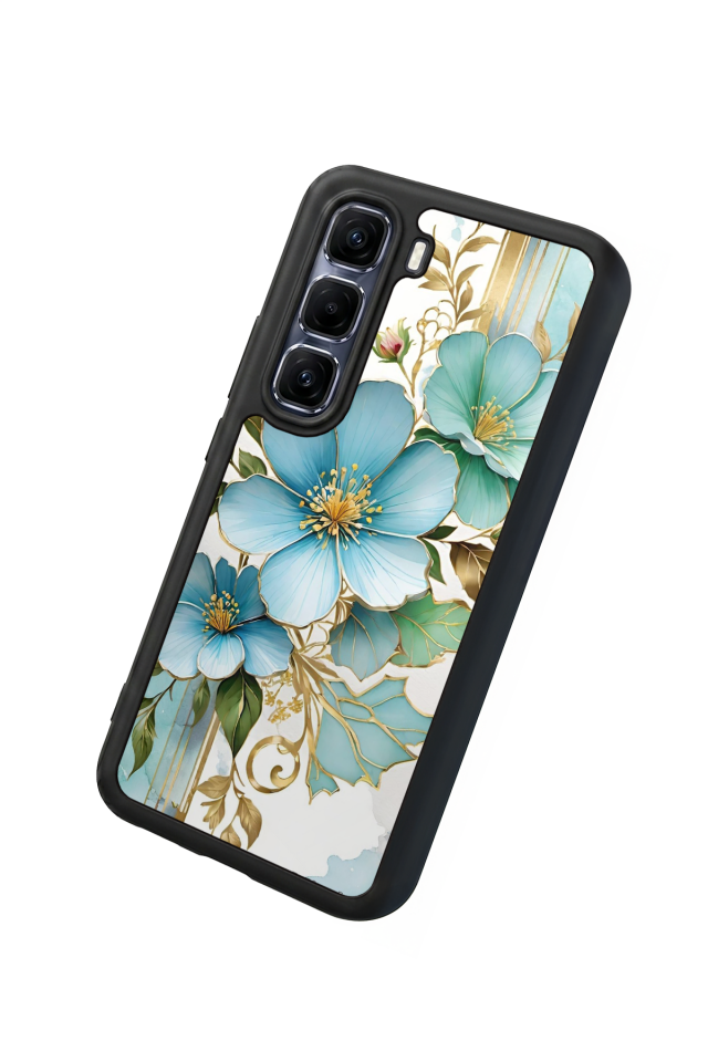 Infinix Hot 60 Pro Plus Uyumlu Yaldizli Cicek Tasarımlı Glossy Premium Kılıf