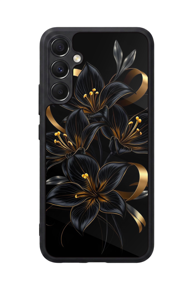 Samsung Galaxy A34 Uyumlu Yaldizli Cicek Tasarımlı Glossy Premium Kılıf