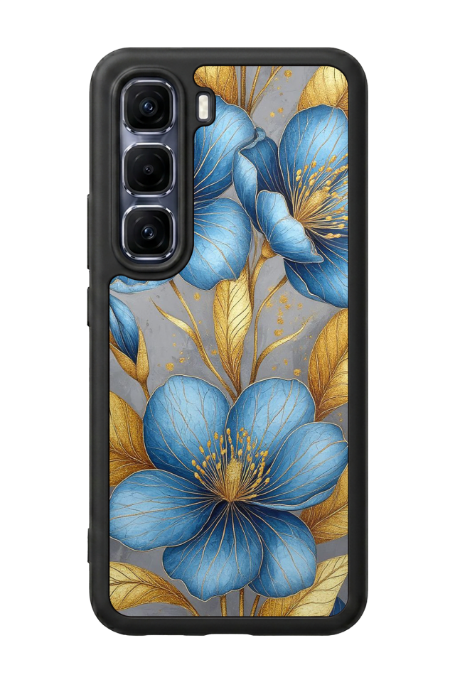 Infinix Hot 60 Pro Plus Uyumlu Yaldizli Cicek Tasarımlı Glossy Premium Kılıf