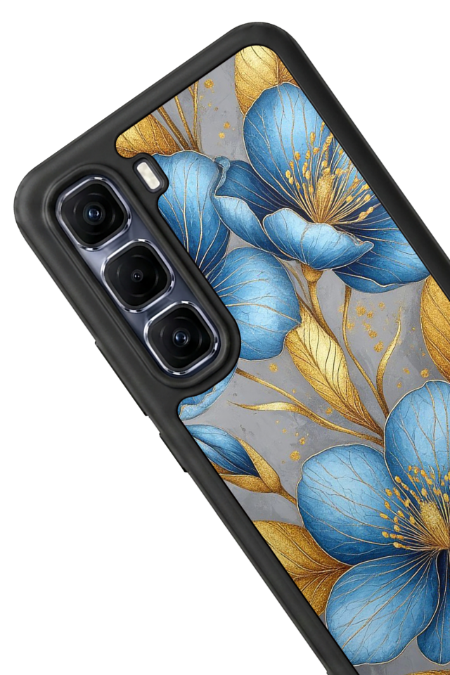 Infinix Hot 60 Pro Plus Uyumlu Yaldizli Cicek Tasarımlı Glossy Premium Kılıf