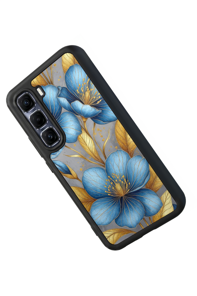 Infinix Hot 60 Pro Plus Uyumlu Yaldizli Cicek Tasarımlı Glossy Premium Kılıf