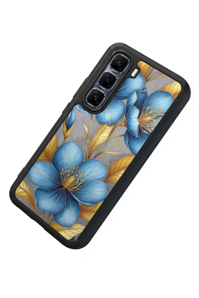 Infinix Hot 60 Pro Plus Uyumlu Yaldizli Cicek Tasarımlı Glossy Premium Kılıf