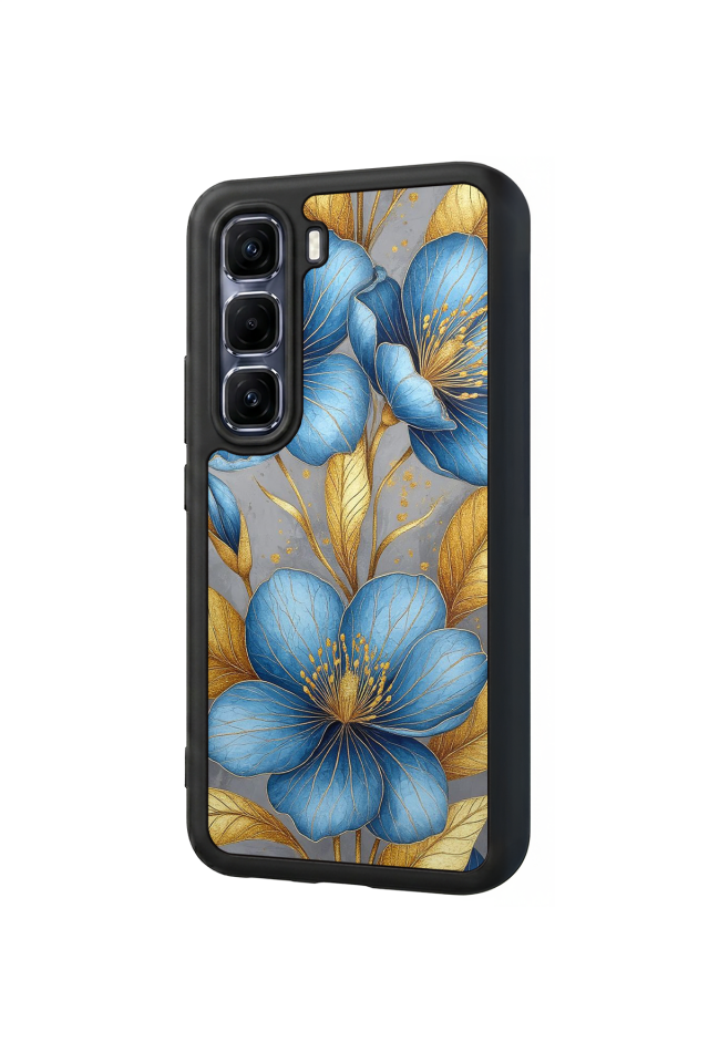 Infinix Hot 60 Pro Plus Uyumlu Yaldizli Cicek Tasarımlı Glossy Premium Kılıf