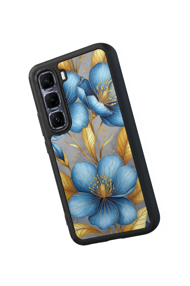 Infinix Hot 60 Pro Plus Uyumlu Yaldizli Cicek Tasarımlı Glossy Premium Kılıf