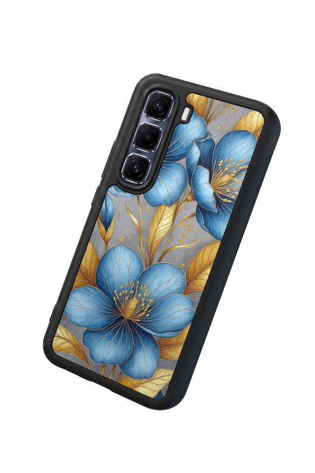 Infinix Hot 60 Pro Plus Uyumlu Yaldizli Cicek Tasarımlı Glossy Premium Kılıf