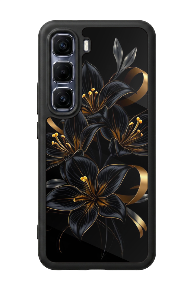 Infinix Hot 60 Pro Plus Uyumlu Yaldizli Cicek Tasarımlı Glossy Premium Kılıf