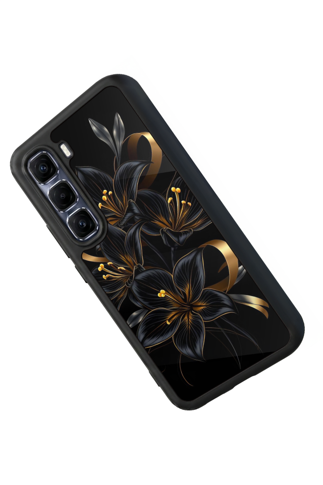 Infinix Hot 60 Pro Plus Uyumlu Yaldizli Cicek Tasarımlı Glossy Premium Kılıf
