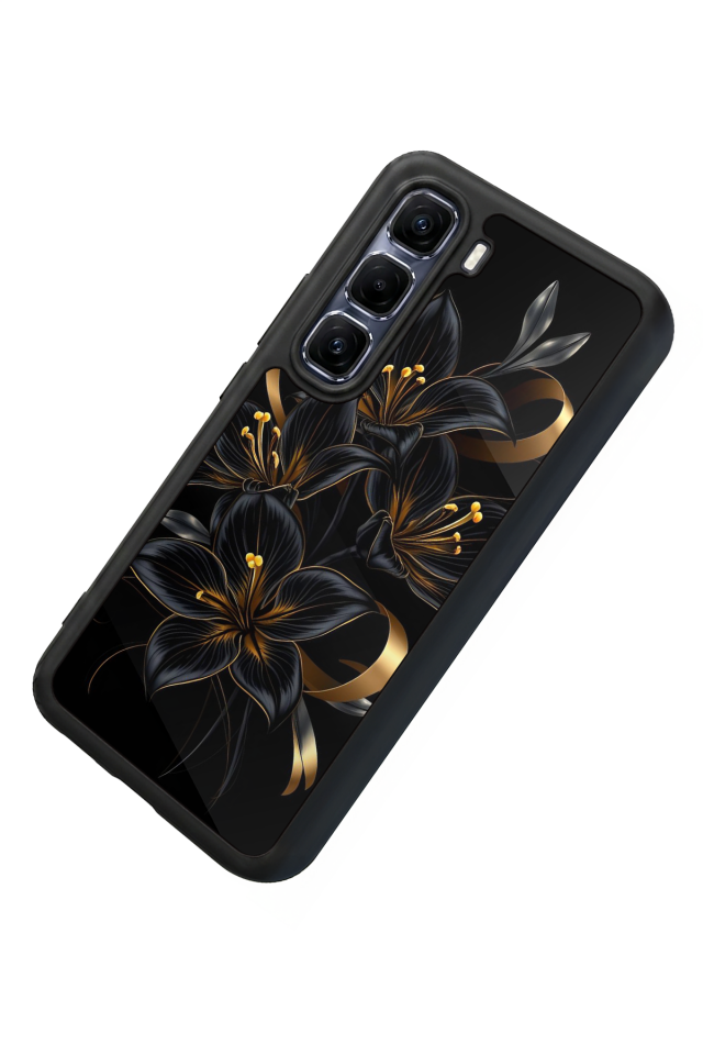 Infinix Hot 60 Pro Plus Uyumlu Yaldizli Cicek Tasarımlı Glossy Premium Kılıf