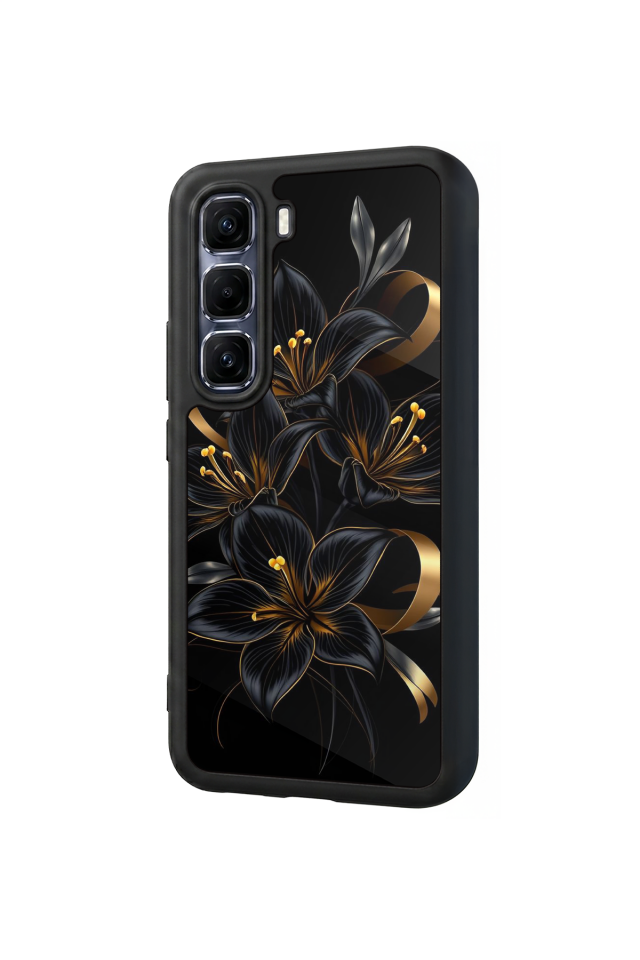 Infinix Hot 60 Pro Plus Uyumlu Yaldizli Cicek Tasarımlı Glossy Premium Kılıf