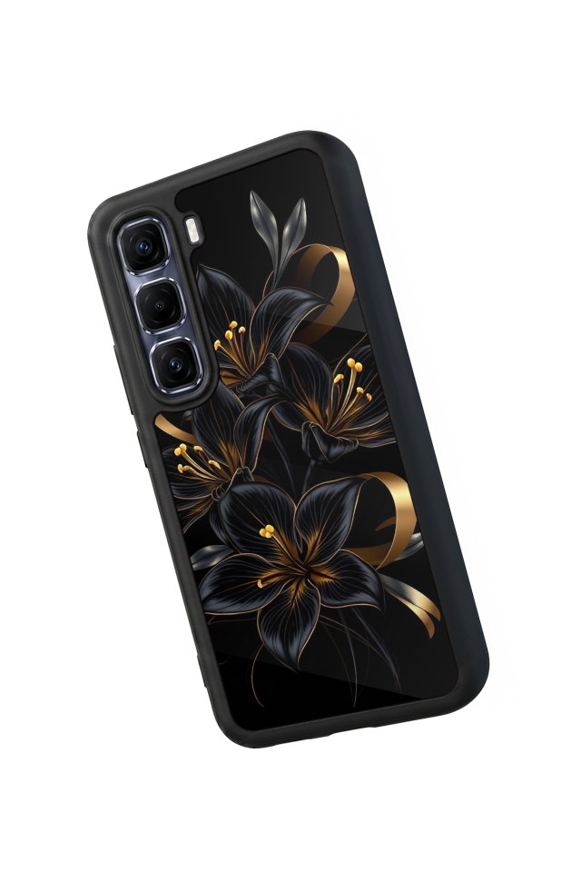 Infinix Hot 60 Pro Plus Uyumlu Yaldizli Cicek Tasarımlı Glossy Premium Kılıf