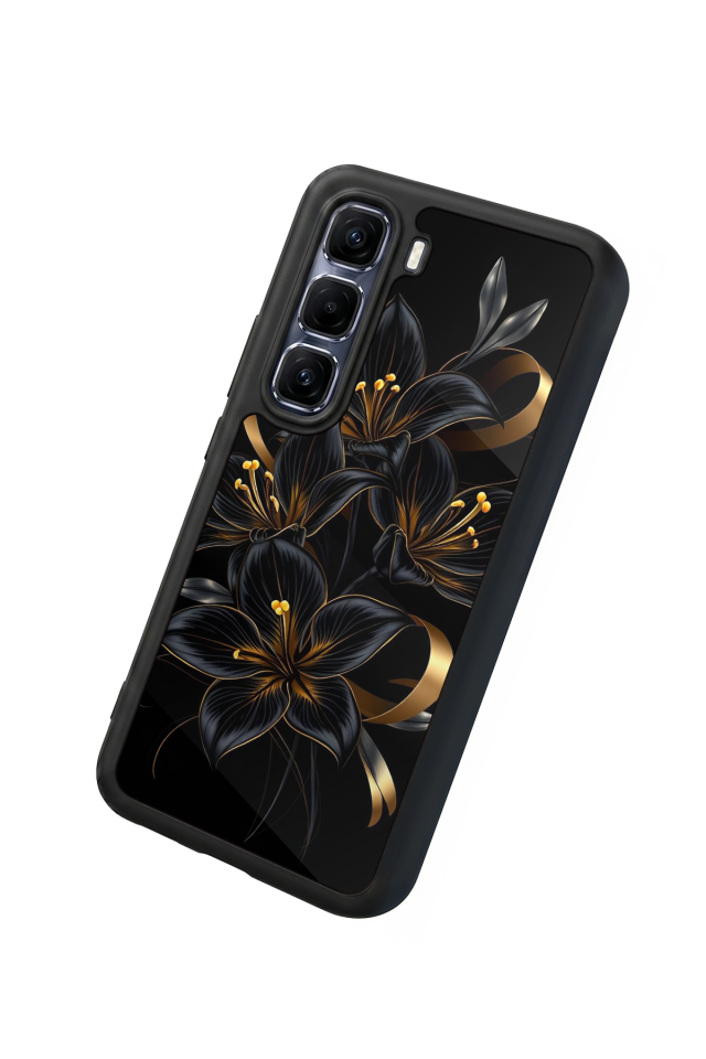 Infinix Hot 60 Pro Plus Uyumlu Yaldizli Cicek Tasarımlı Glossy Premium Kılıf