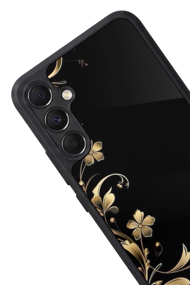 Samsung Galaxy A34 Uyumlu Yaldizli Cicek Tasarımlı Glossy Premium Kılıf