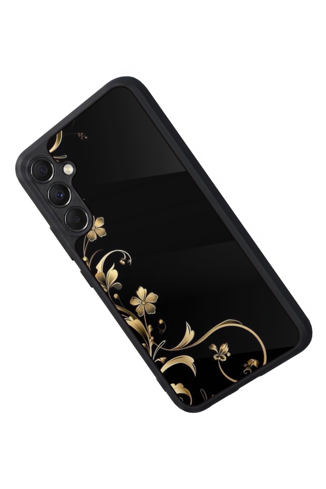 Samsung Galaxy A34 Uyumlu Yaldizli Cicek Tasarımlı Glossy Premium Kılıf
