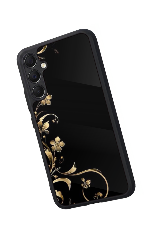 Samsung Galaxy A34 Uyumlu Yaldizli Cicek Tasarımlı Glossy Premium Kılıf