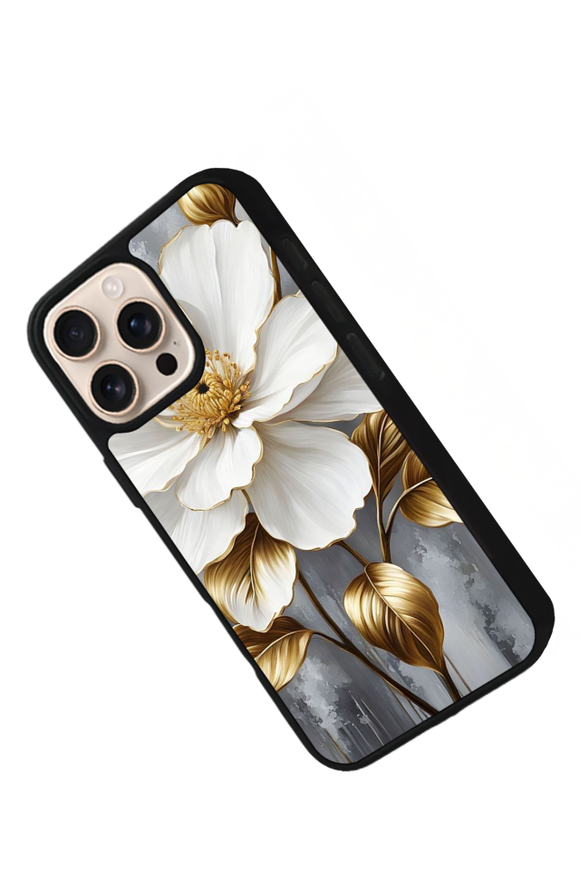 iPhone 15 Pro Max Uyumlu Yaldizli Cicek Tasarımlı Glossy Premium Kılıf