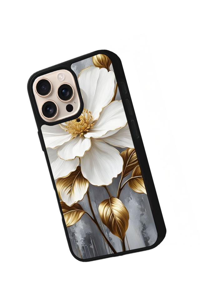 iPhone 15 Pro Max Uyumlu Yaldizli Cicek Tasarımlı Glossy Premium Kılıf