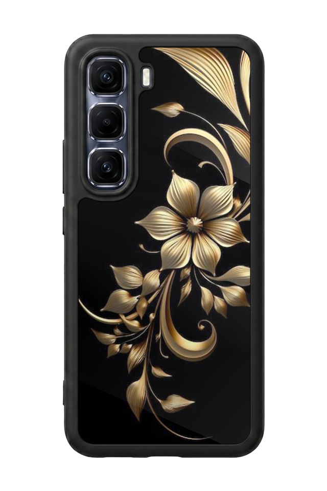 Infinix Hot 60 Pro Plus Uyumlu Yaldizli Cicek Tasarımlı Glossy Premium Kılıf