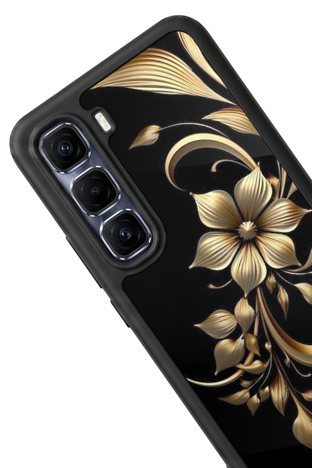 Infinix Hot 60 Pro Plus Uyumlu Yaldizli Cicek Tasarımlı Glossy Premium Kılıf