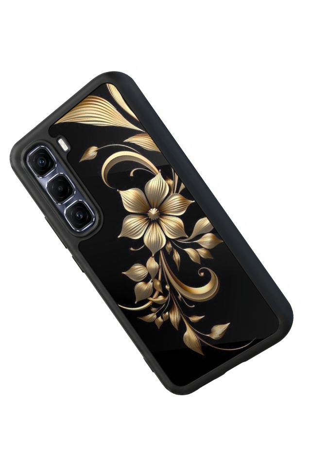 Infinix Hot 60 Pro Plus Uyumlu Yaldizli Cicek Tasarımlı Glossy Premium Kılıf