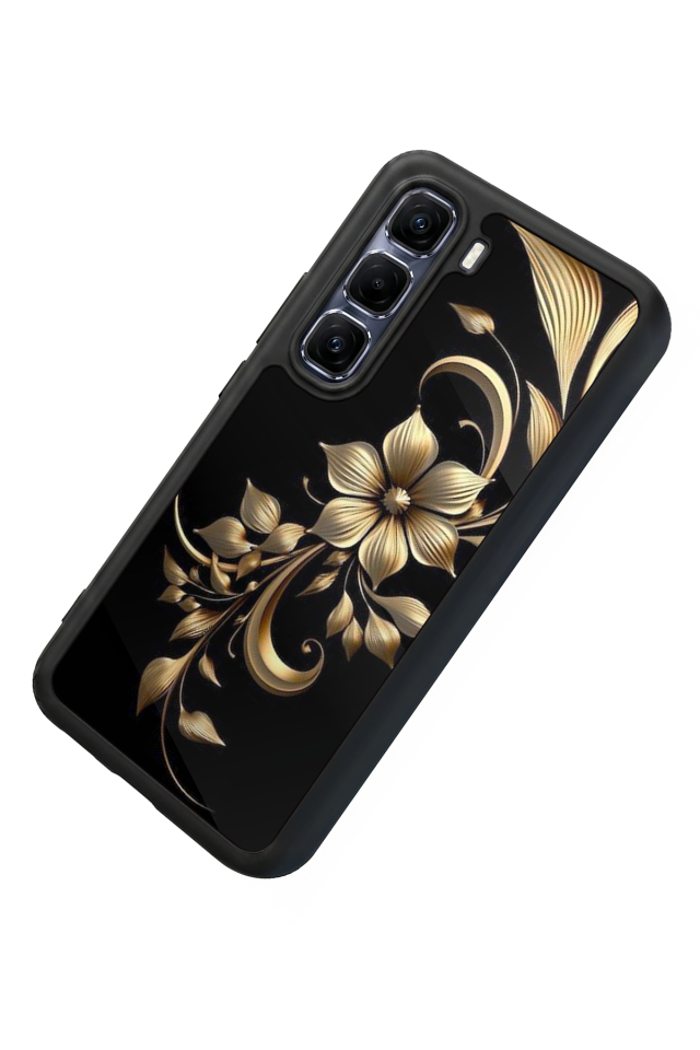 Infinix Hot 60 Pro Plus Uyumlu Yaldizli Cicek Tasarımlı Glossy Premium Kılıf