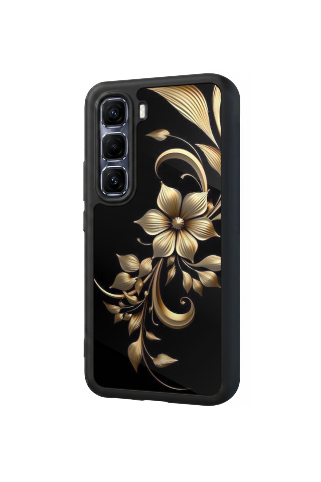 Infinix Hot 60 Pro Plus Uyumlu Yaldizli Cicek Tasarımlı Glossy Premium Kılıf