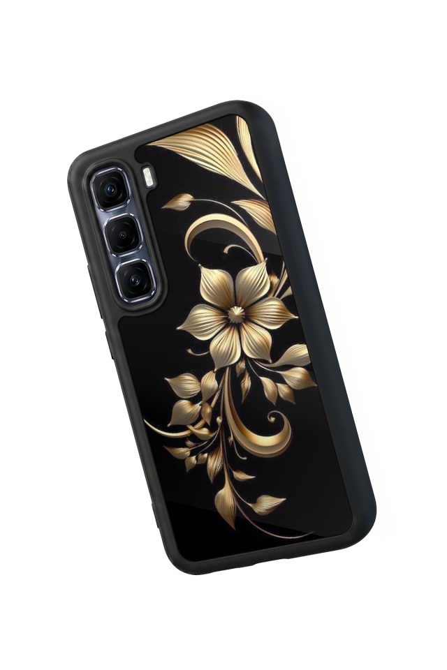 Infinix Hot 60 Pro Plus Uyumlu Yaldizli Cicek Tasarımlı Glossy Premium Kılıf