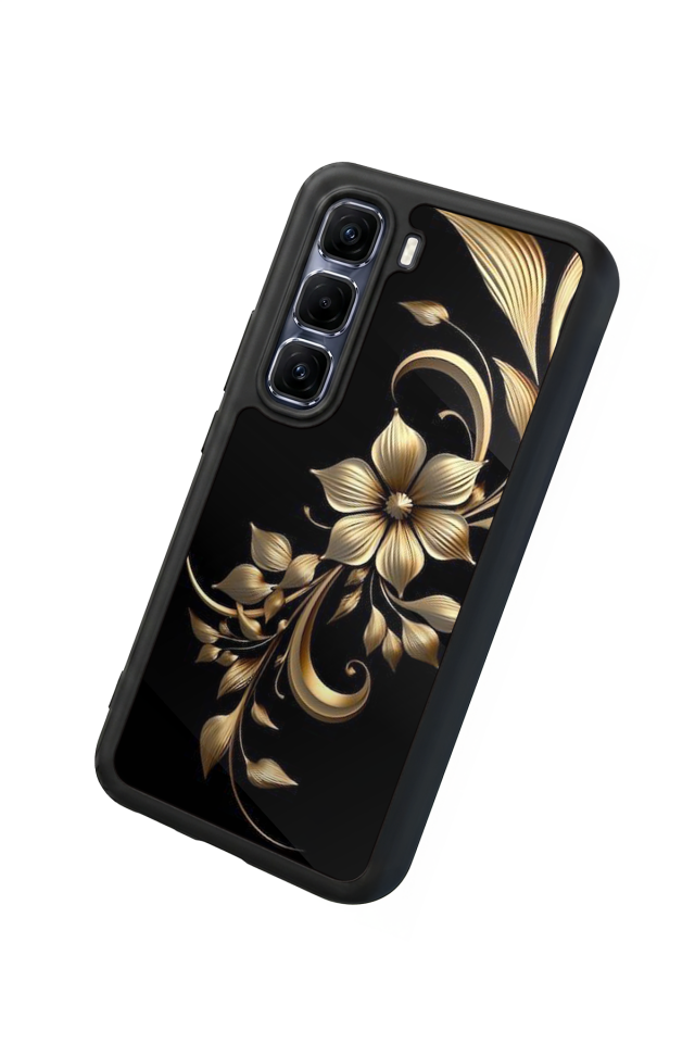 Infinix Hot 60 Pro Plus Uyumlu Yaldizli Cicek Tasarımlı Glossy Premium Kılıf