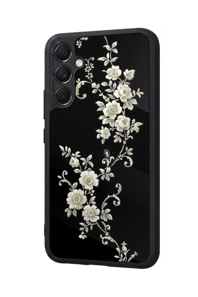 Samsung Galaxy A34 Uyumlu Yaldizli Cicek Tasarımlı Glossy Premium Kılıf