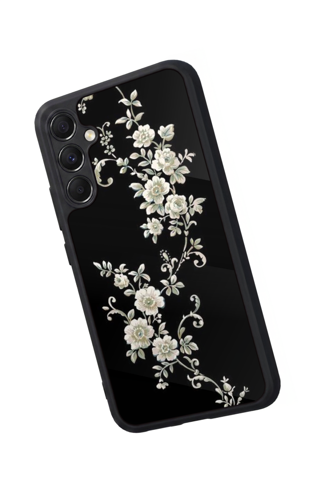 Samsung Galaxy A34 Uyumlu Yaldizli Cicek Tasarımlı Glossy Premium Kılıf