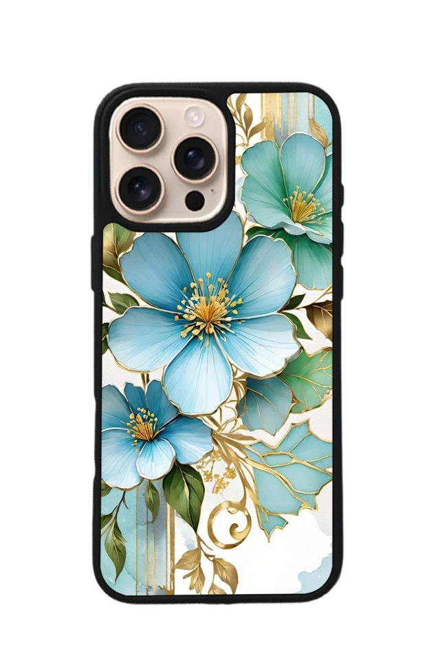iPhone 15 Pro Max Uyumlu Yaldizli Cicek Tasarımlı Glossy Premium Kılıf