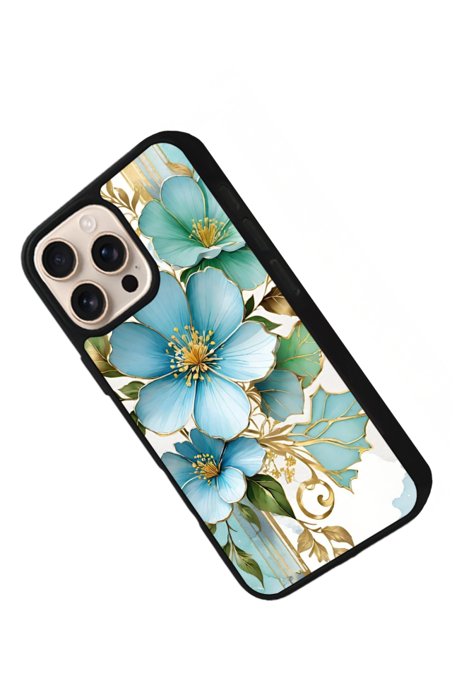 iPhone 15 Pro Max Uyumlu Yaldizli Cicek Tasarımlı Glossy Premium Kılıf
