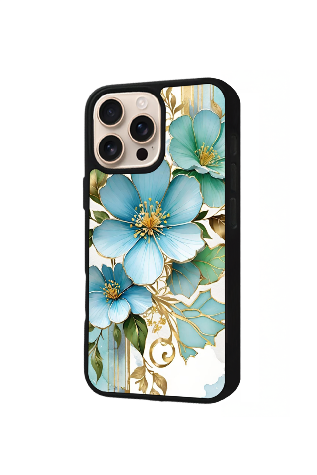iPhone 15 Pro Max Uyumlu Yaldizli Cicek Tasarımlı Glossy Premium Kılıf