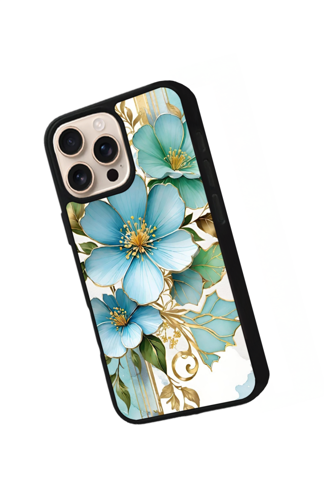 iPhone 15 Pro Max Uyumlu Yaldizli Cicek Tasarımlı Glossy Premium Kılıf