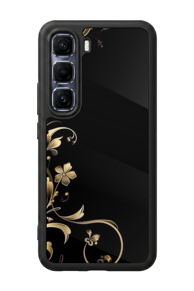 Infinix Hot 60 Pro Plus Uyumlu Yaldizli Cicek Tasarımlı Glossy Premium Kılıf