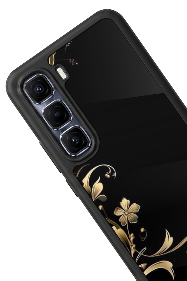 Infinix Hot 60 Pro Plus Uyumlu Yaldizli Cicek Tasarımlı Glossy Premium Kılıf