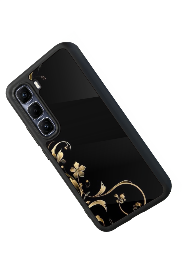 Infinix Hot 60 Pro Plus Uyumlu Yaldizli Cicek Tasarımlı Glossy Premium Kılıf