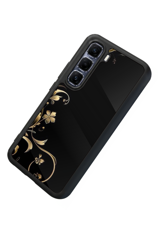 Infinix Hot 60 Pro Plus Uyumlu Yaldizli Cicek Tasarımlı Glossy Premium Kılıf