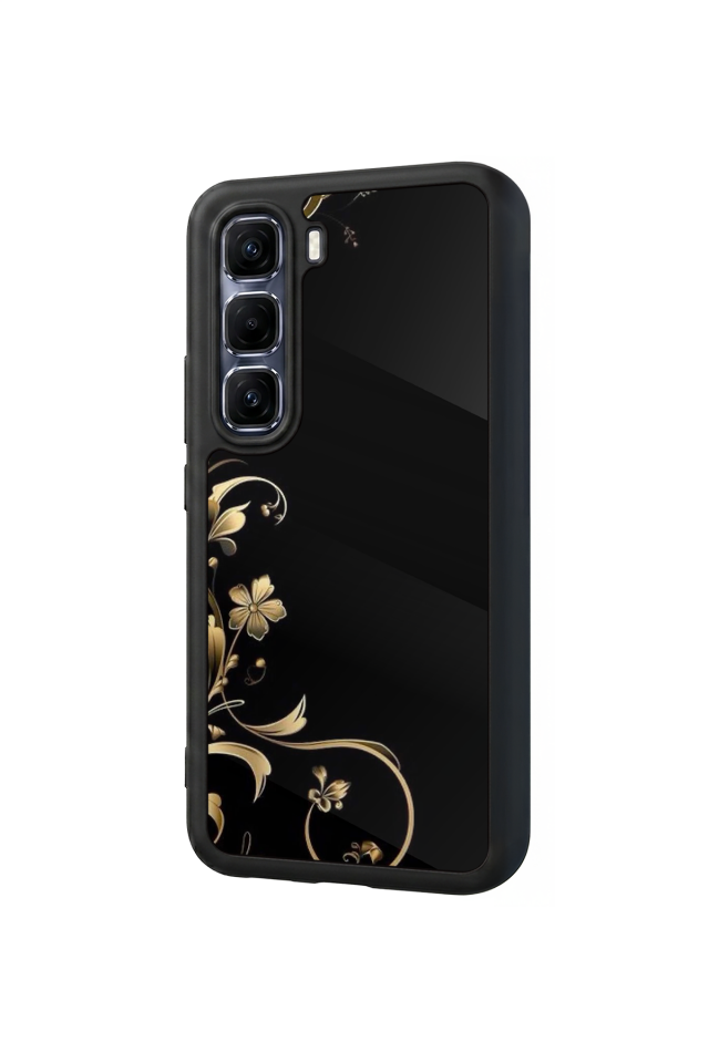 Infinix Hot 60 Pro Plus Uyumlu Yaldizli Cicek Tasarımlı Glossy Premium Kılıf