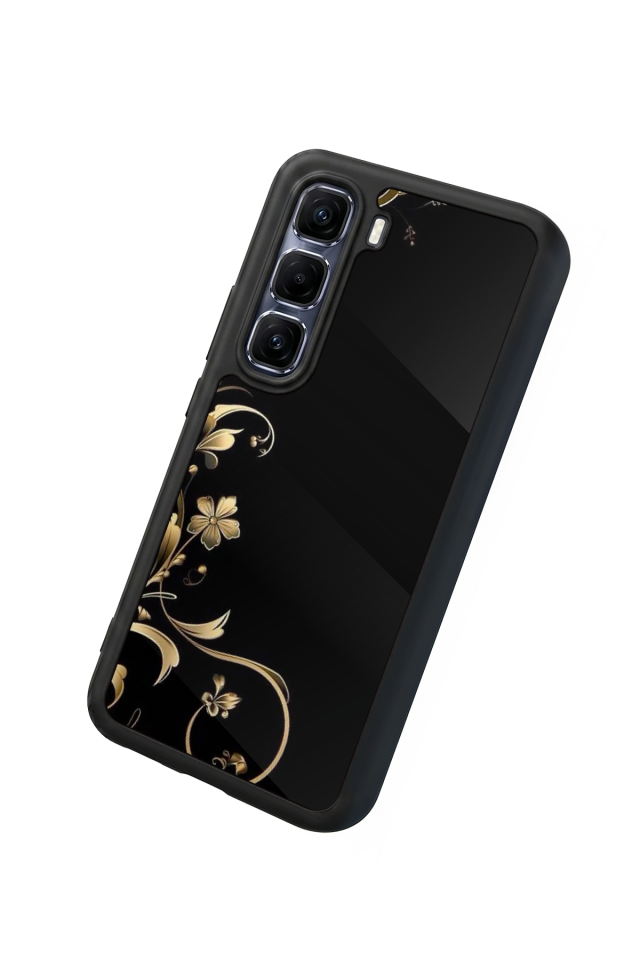 Infinix Hot 60 Pro Plus Uyumlu Yaldizli Cicek Tasarımlı Glossy Premium Kılıf